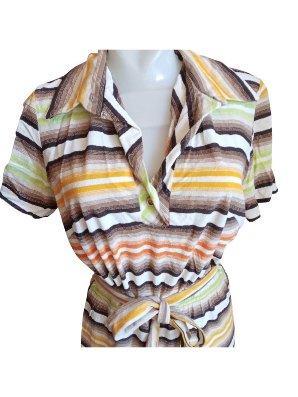 True Vintage Boho Dress sz 8 1970's Flair Fashions Striped Belted Short Sleeve